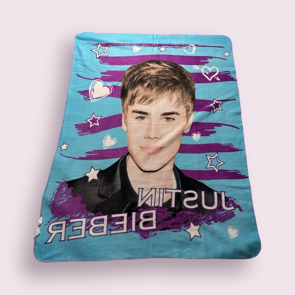 2011 Justin Bieber Bravado Soft Large Throw Blanket Purple Blue Hearts & Stars - Picture 7 of 12